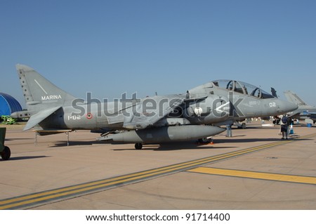 FAIRFORD, UK - JULY 16: Italian Navy Harrier Jump Jet on static display during the Royal International Air Tattoo on July 16, 2005 in Fairford, UK.