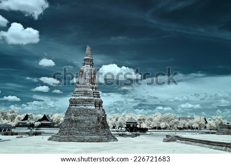 Old Temple in Ayutthaya Historical Park, Thailand taken in Near Infrared