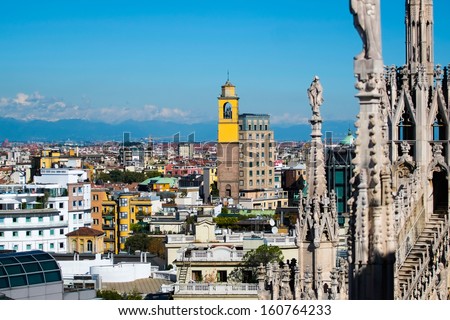 Aerial view of milan downtown with dome steeple