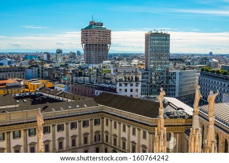 Aerial view of milan downtown with dome steeple
