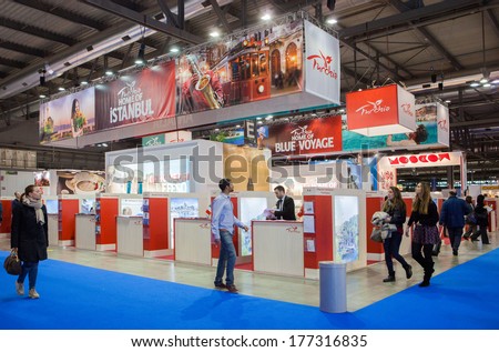 MILAN, ITALY - FEBRUARY 13: people visiting Turkey Booth at BIT, International Tourism Exchange Exhibition on February 13, 2014 in Milan, Italy