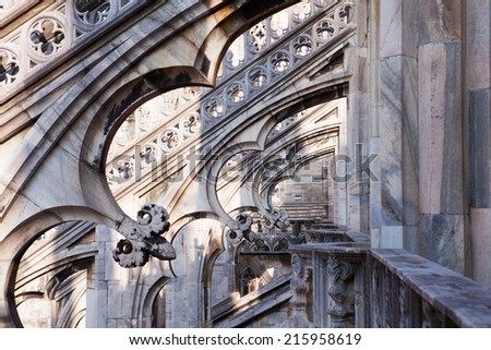 Architecture detail of Milan dome cathedral, Italy