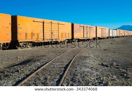 Cargo train in Ollague station on the border between Chile and Bolivia