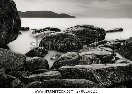Seascape in Black and White with rocks in Brazil