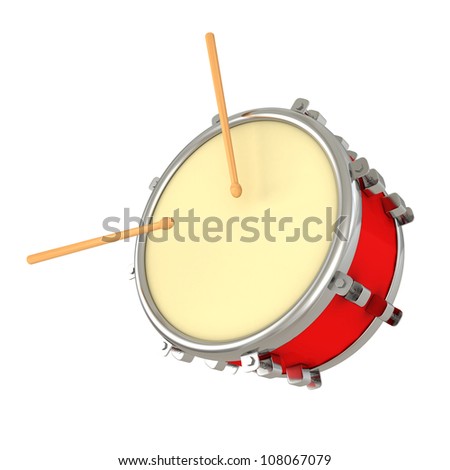 red drum and drumsticks on white background red drum and drumsticks on white background