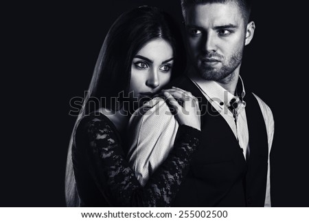 glamour young beautiful man and woman couple. love passion portrait. fashion elegance style.