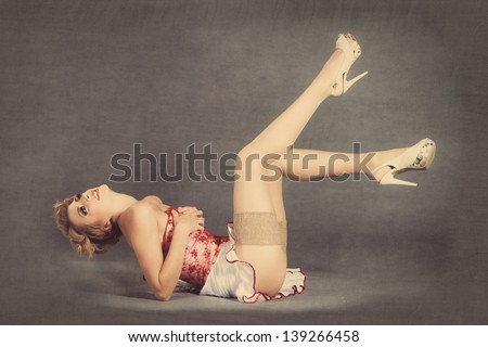 Pin up girl, retro woman, sexy legs