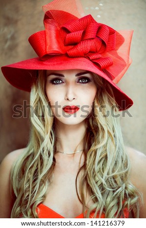 Girl in a red hat with sexy red lips