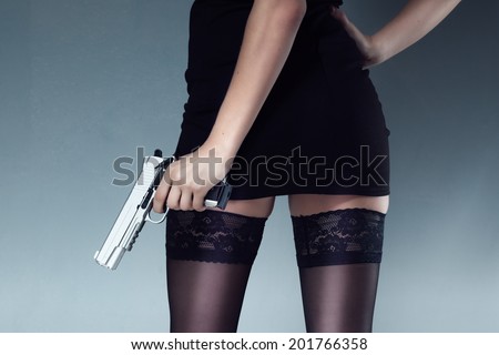 sexy girl ass body and hand with gun hose