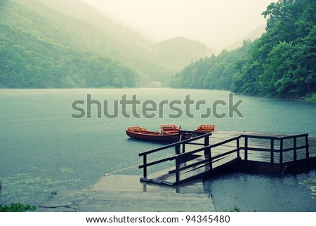 Rain falls upon the lake in National Park\