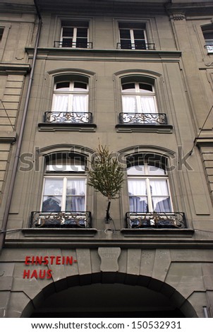 BERN, SWITZERLAND - JANUARY 7: Museum of Albert Einstein at January 7,2012 in Bern, Switzerland. The flat on the second floor of Kramgasse No. 49 was rented by Einstein from 1903 to 1905.