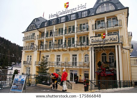 BAD GASTEIN, AUSTRIA -JANUARY 4, 2013: Hotel Salzburger Hof on mountains ski resort Bad Gastein - one of the most popular ski resort in the Austria .