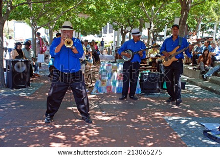 CAPE TOWN, SOUTH AFRICA - DECEMBER 30, 2007: African street jazz band on the Waterfront in Capetown, South Africa.