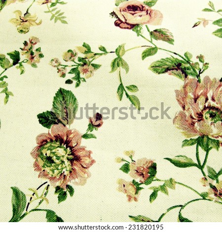 floral linen background with traditional victorian roses pattern, square toned image, instagram effect