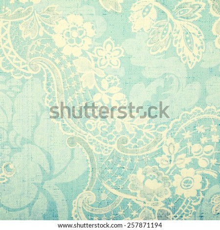 Vintage blue wallpaper with vignette victorian pattern. Square toned image, instagram effect