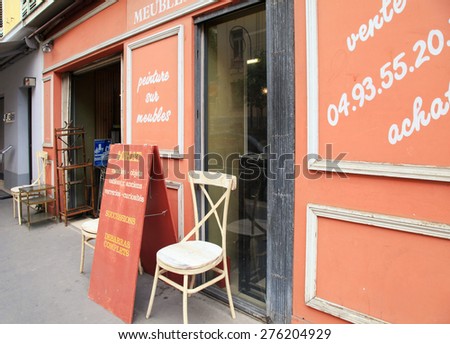 NICE, FRANCE - MAY 14, 2013: Antique shop, Nice, France