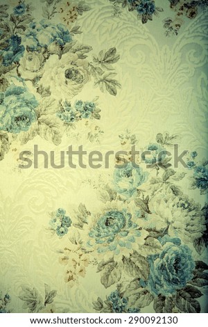 Vintage wallpaper with blue floral victorian pattern, toned image