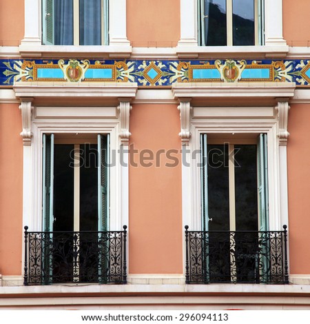 old french shutter windows and balcony, Monaco, Monte Carlo. Square image