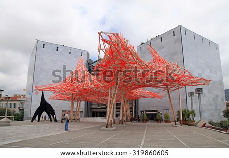 NICE, FRANCE - MAY 14, 2013: Modern architecture of the Museum of Contemporary Art, major cultural and touristic landmark in Nice, France