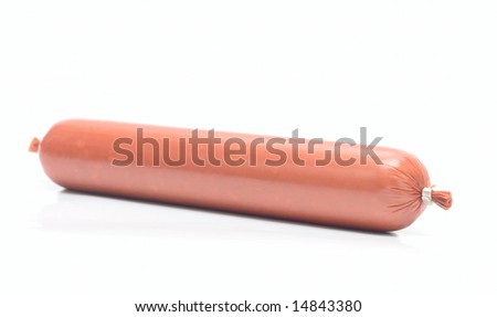 Long loaf of sausage isolated on white
