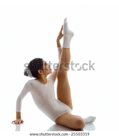 stock photo Portrait of cute teen gymnast girl isolated on white