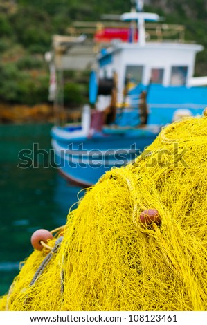 Greek fishing nets in fishing village
