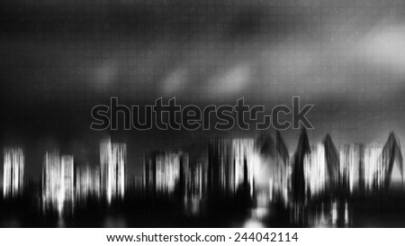 Horizontal black and white digital neon night city port abstraction
