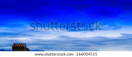 Horizontal vivid Norway house bottom left aligned blank empty clouds sky background backdrop