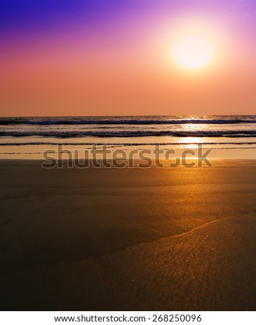Vertical vibrant unreal dream ocean sunset with tidal waves background backdrop