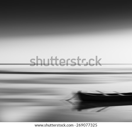 Horizontal vivid vibrant black and white travel boat blur abstraction background backdrop