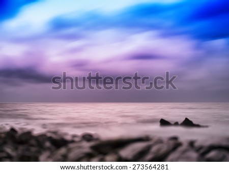 Horizontal vivid vibrant Norway ocean rocky stony beach landscape abstraction background backdrop