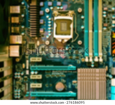 Horizontal vivid vintage computer motherboard pcb bokeh blur background backdrop