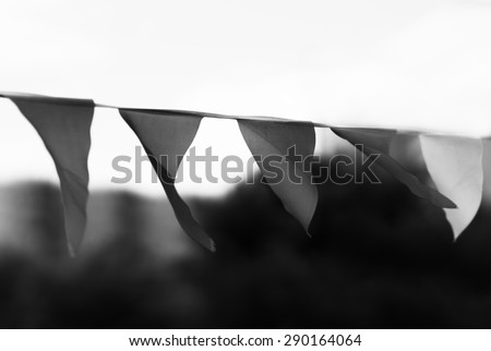 Horizontal black and white waving flags bokeh background backdrop