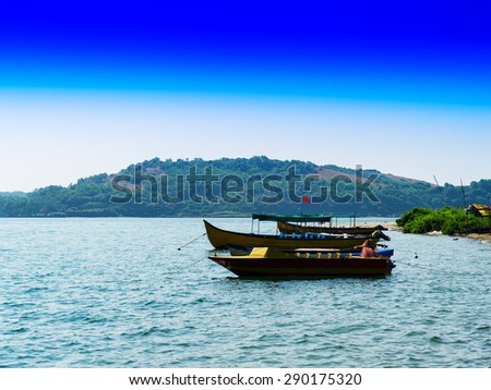 Horizontal vivid indian boats travel transportation background backdrop