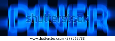 Horizontal neon blue glow cafe dinner sign background
