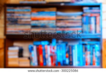 Horizontal vibrant blur bookshelf store abstraction background