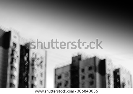 Horizontal black and white two office blurred buildings abstraction background