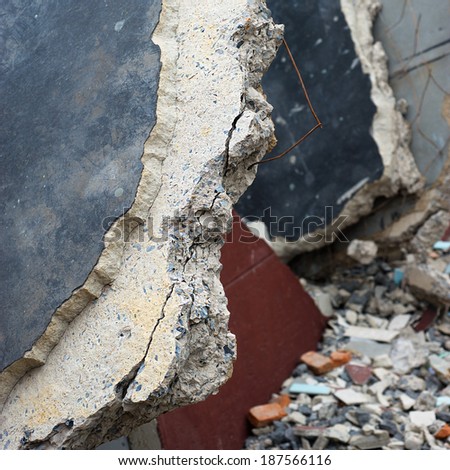 large crack in the house in ruins - wall of house destroyed during earthquake
