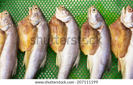 Polynemidae Dried Dressed Juvenile Thread Fin Salmon cook marine background parsley edible seafood Organic natural food
