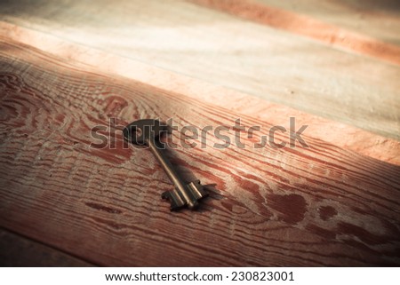 Rusty Old Skeleton Key on Dark Rustic Barnwood With Window Light