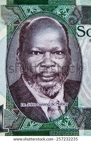 One Pound 2011 Banknote from South Sudan. Sudanese politician and rebel leader.