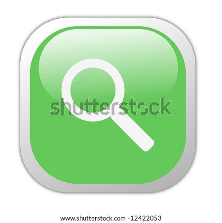 search image button. stock photo : Glassy Green Square Search Icon Button