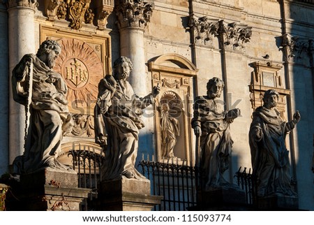 KRAKOW, POLAND - OCTOBER 30: Statues of the 12 Apostles at the front of the Church of Sts. Peter and Paul on October 30, 2006 in Krakow, Poland. Krakow is enlisted in the UNESCOs World Heritage List.