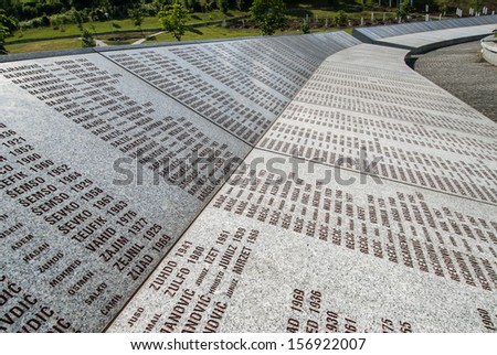 POTOCARI, BOSNIA AND HERZEGOVINA - JUNE 25: The Srebrenica Genocide Memorial on June 25, 2009 in Potocari, Bosnia and Herzegovina. More than 6.000 victims are buried in the memorial-cemetery complex.