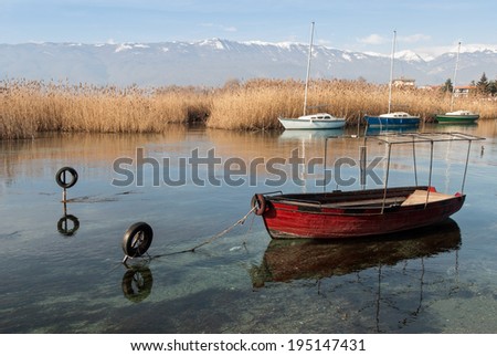 Boats in Lake Ohrid, the deepest lake of the Balkans, in Republic of Macedonia (FYROM)