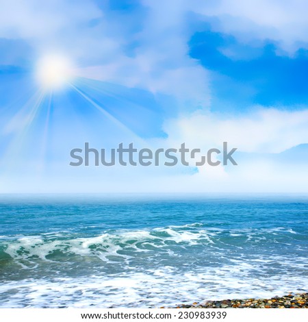 sea beach under beautiful solar summer sky