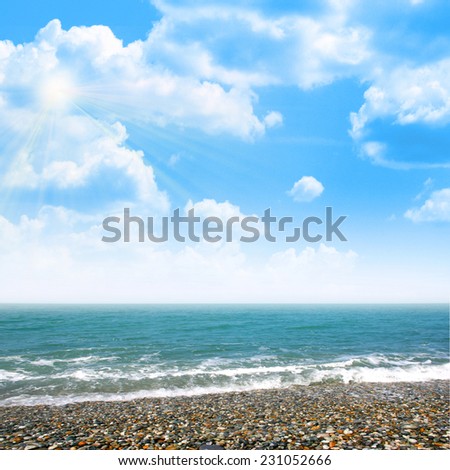 sea beach under beautiful solar summer sky