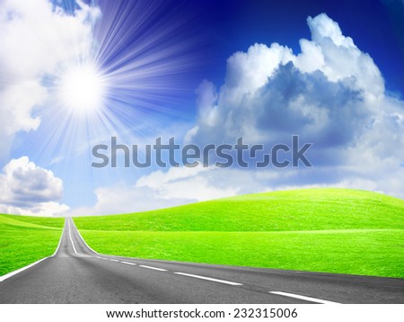 route on background beautiful solar sky