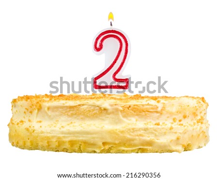 birthday cake with candles number two isolated on white background