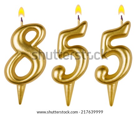 candles number eight hundred fifty-five isolated on white background